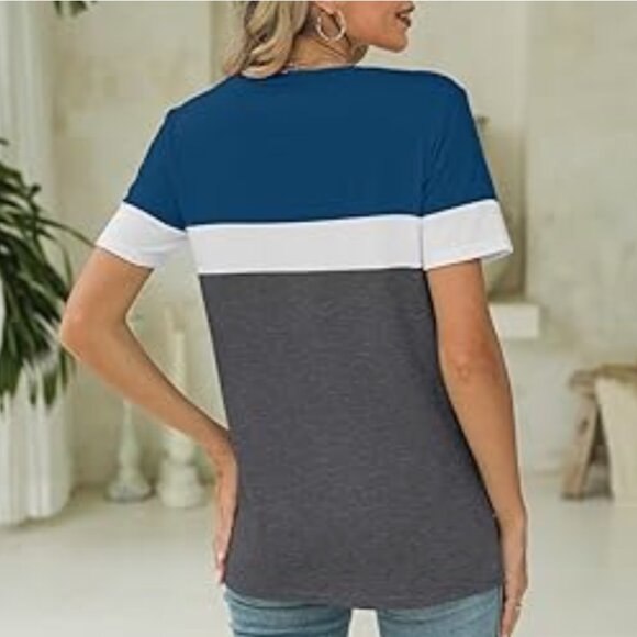 3/$20 EUC Minetom Women's Color Block Short Sleeve V-Neck Soft Tee Shirt Large - Picture 11 of 12